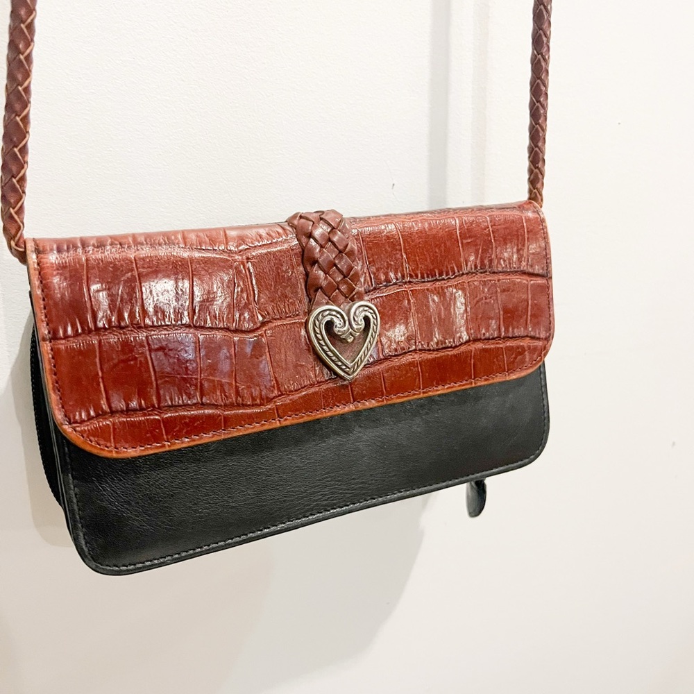 Brighton Black Brown Croc Leather Crossbody Purse Clutch Wallet Removable Strap